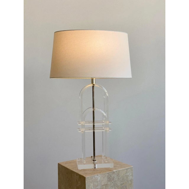 Hivo Van Teal Vintage Double Arched Lucite Lamp With Pierced Rod Detail, Circa 1970s For Sale - Image 4 of 13
