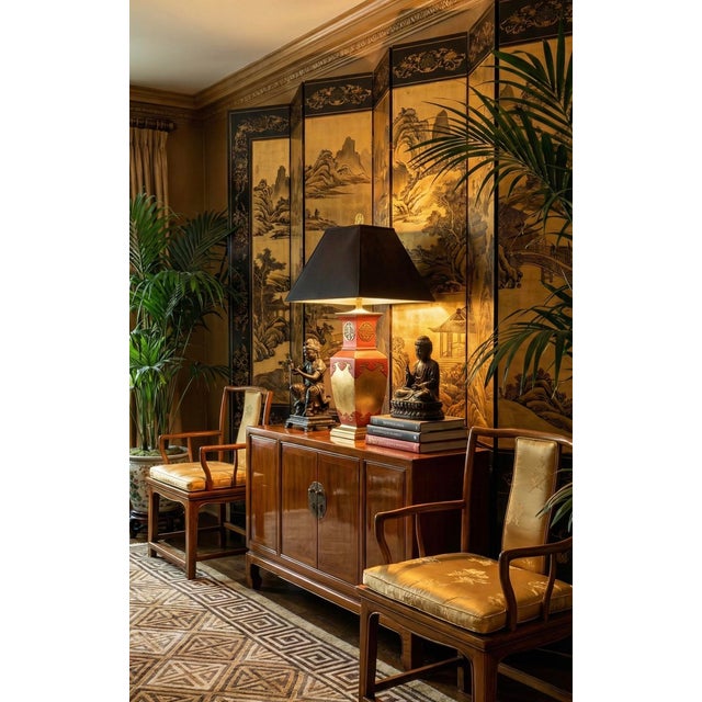 Vintage James Mont Style Tole Lamp by Turtle and Crane - Bespoke Cinnabar & Gold Leaf - Newly Painted For Sale - Image 14 of 14