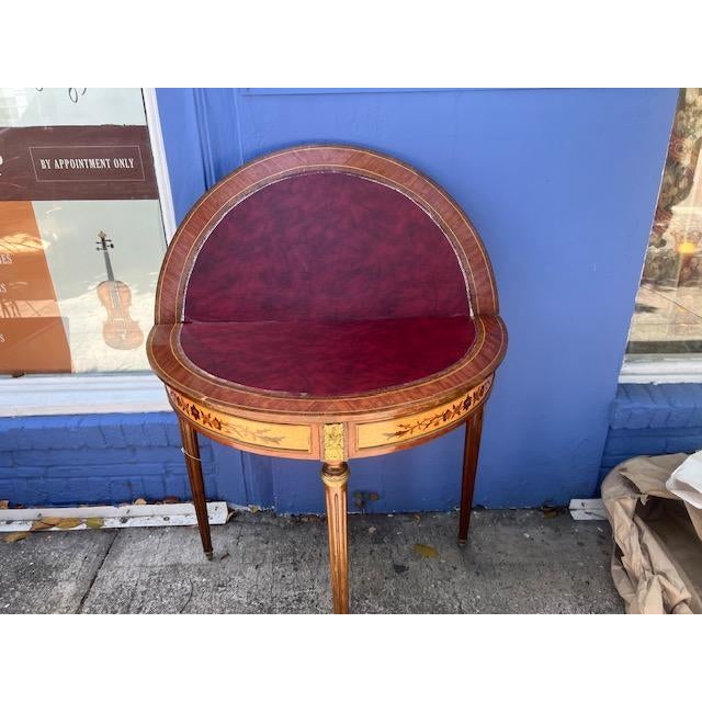 French 1950s Vintage Half Round Demi Lume Game Table French Style For Sale - Image 3 of 6