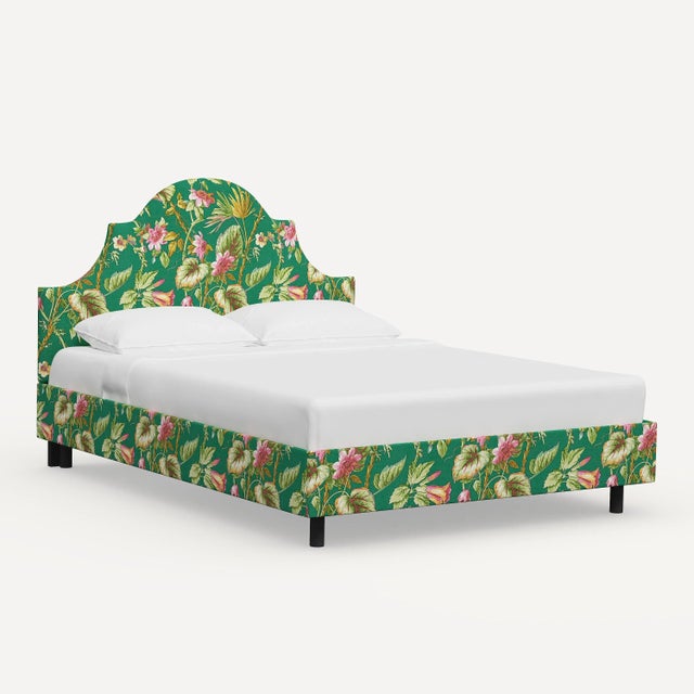 Textile Red from Scalamandre crafted by Cloth & Company Geneva Cal. King Platform Bed, Green Tropical Flora For Sale - Image 7 of 7