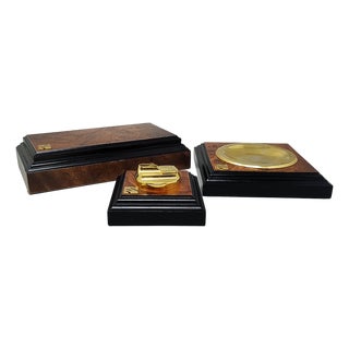 Vintage Italian Smoking Set in Thuja Root, 1970s, Set of 3 For Sale