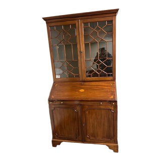 18th Century George III Style Satinwood Inlaid Mahogany Secretary with Bookcase For Sale