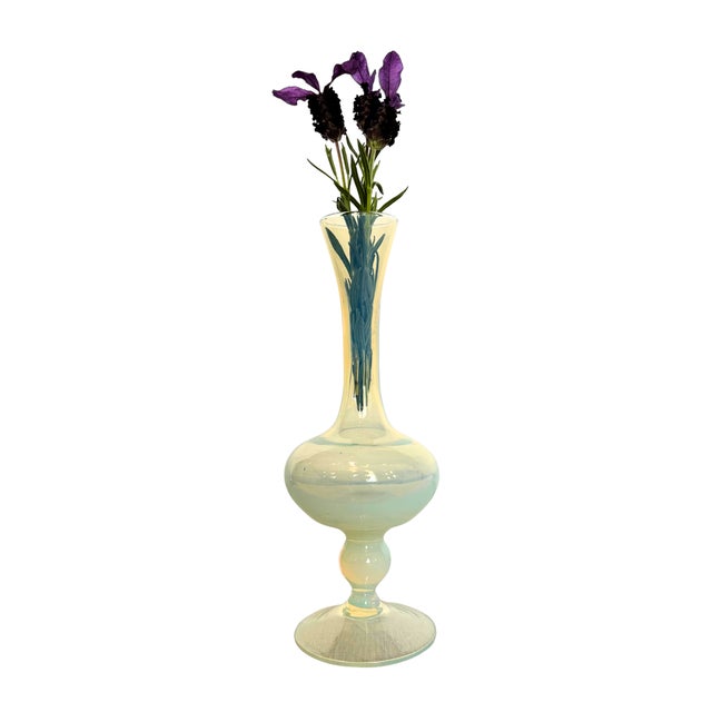 Glass Vintage French White Opaline Lamp from Lampe Berger and Opalescent Soliflore Vase, 1950, Set of 2 For Sale - Image 7 of 9