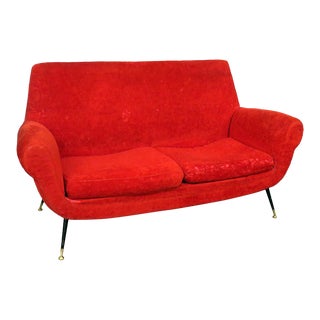 Gio Ponti Style Red Upholstered Sofa For Sale