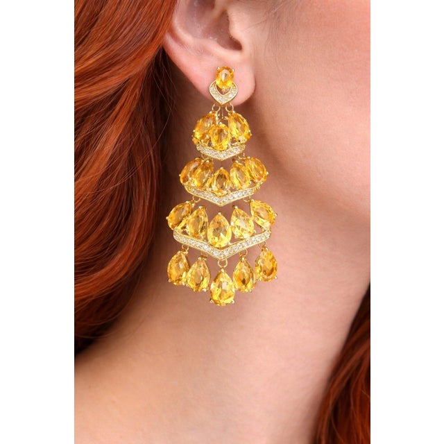 Bochic “Capri” Vintage Citrine & White Topaz Earrings Set In 18K Gold & Silver For Sale - Image 10 of 10