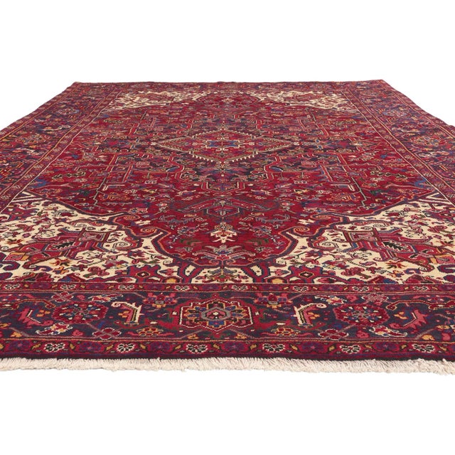 Cabin Mid 20th Century Mid 20th Century Vintage Persian Heriz Rug - 07'10 x 11'04 For Sale - Image 3 of 9