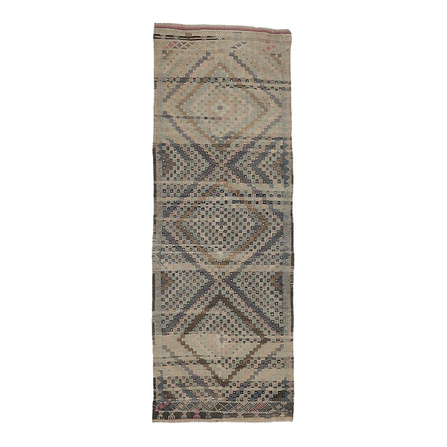 Mid 20th Century Embroidered Vintage Turkish Kilim Rug For Sale