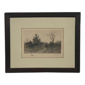 Late 19th Century Antique George William Bohde Signed Stone Bridge Dutch Landscape Etching 16", Framed