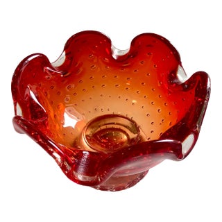 1960s Bullicante Pedestal Dish in Amberina Ombré For Sale
