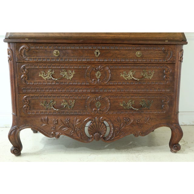 Outstanding Italian Carved & Inlaid Walnut Secretary Desk For Sale - Image 12 of 13