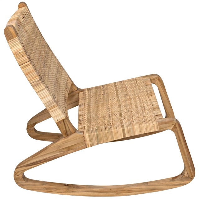 NOIR Las Palmas Rattan Rocking Chair, Teak For Sale In Los Angeles - Image 6 of 10