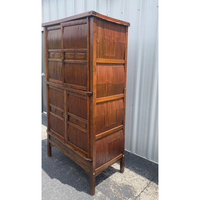 Late 19th Century Late 19th Century Antique Chinese Qing Dynasty Split Bamboo 4-Doors Cabinet For Sale - Image 5 of 10