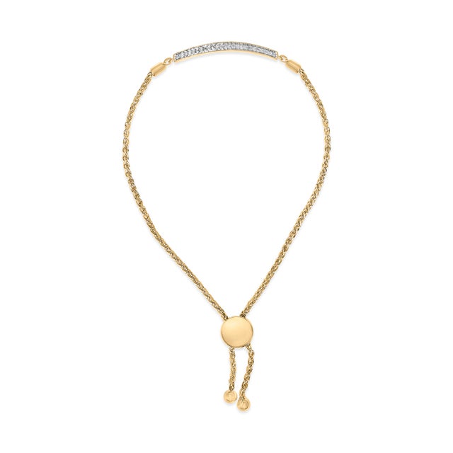 A whisper of modern romance for the wrist, this luminous bracelet pairs golden warmth with subtle sparkle. A slim, gently...