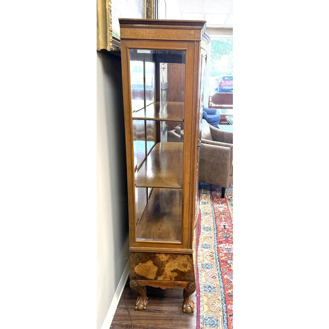 Vintage Burled Walnut Bowfront Curio China Cabinet For Sale - Image 9 of 13
