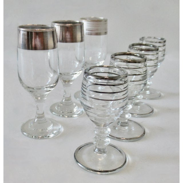 Metal Vintage MCM Dorothy Thorpe & Italian Silver Tiered and Rimmed Glass Cordials (Asst..)- 7 Pieces For Sale - Image 7 of 10