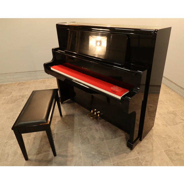 1980s Kawai Us-55 Professional Japanese Upright Grand Piano — Polished Ebony For Sale - Image 4 of 17