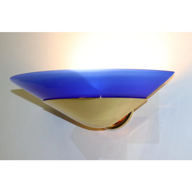 Glass 1990s "Mezzo Alo" Wall Lamp Murano Blue Glass For Sale - Image 7 of 11