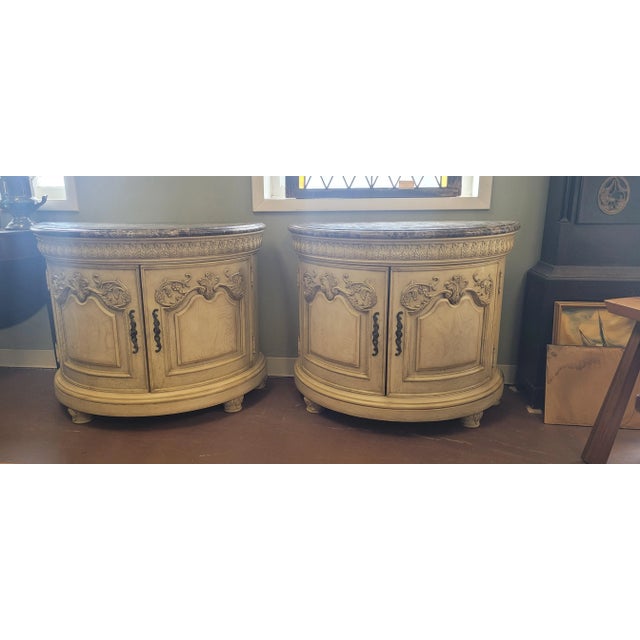 Contemporary 1990s Fine Pair of Contemporary Marble Top Demilune Dresser For Sale - Image 3 of 10