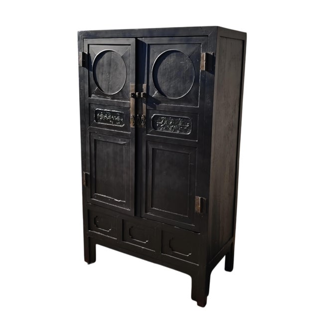 Chinese Antique Chinese Black Two-Door Cabinet With Brass Hardware, Circa 1826 For Sale - Image 3 of 5