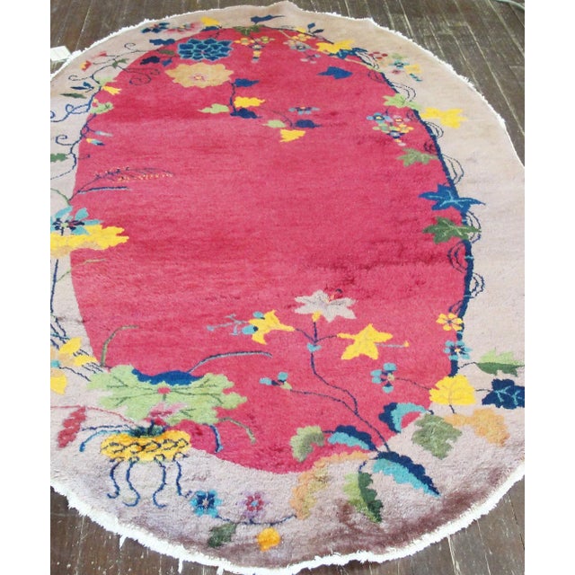 Art Deco Antique Art Deco Chinese Rug 3'10" X 6'9" Oval For Sale - Image 3 of 10