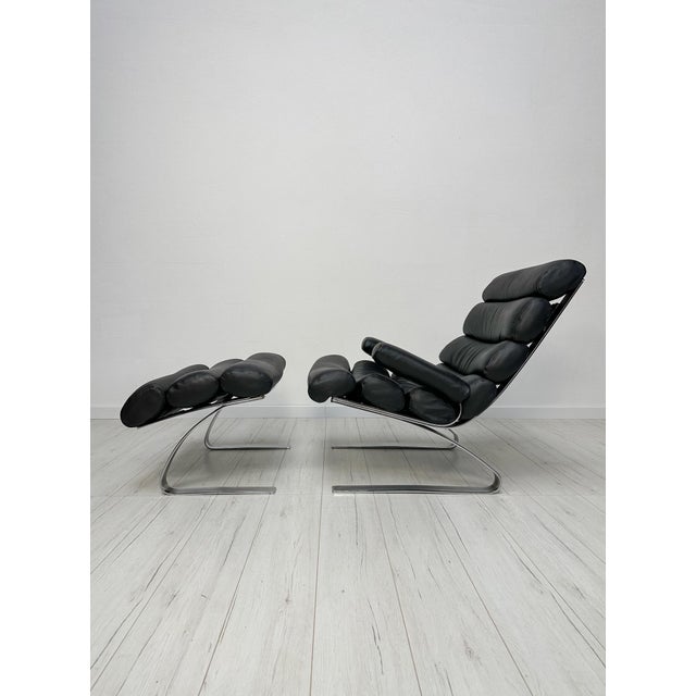 Set of Black Leather Sinus Lounge Chair and Ottoman by Reinhold Adolf for COR, 1970s For Sale - Image 4 of 10