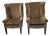 Pair of Custom Made Wingback Chairs in Paisley Corduroy, Perfect Condition For Sale