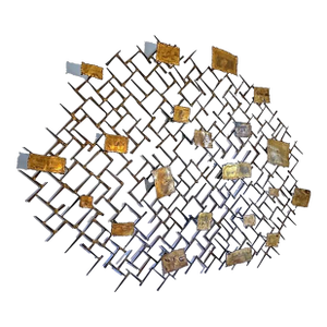 Mid 20th Century Mid-Century Modern Massive Brutalist Abstract Torch Cut Metal Nail Art Wall Sculpture