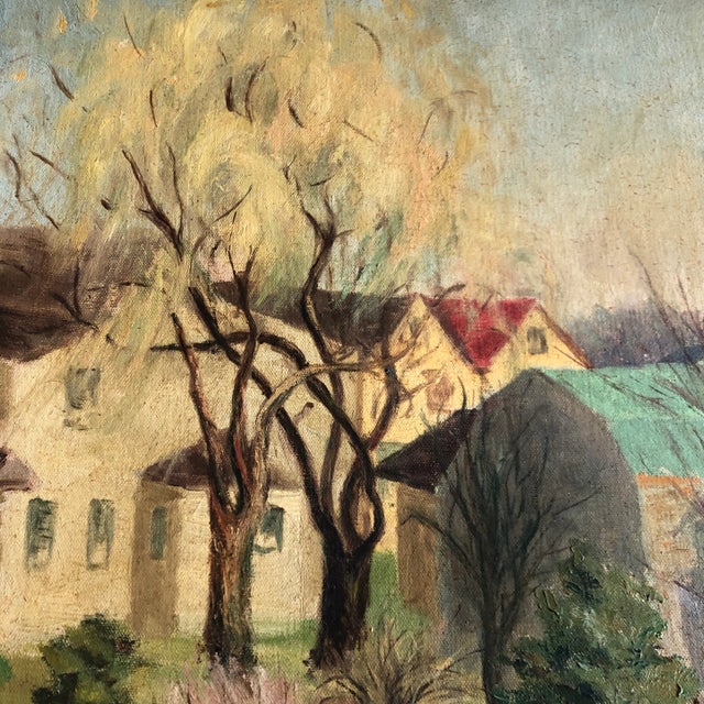 Impressionist Vintage Impressionist Village Scene Painting Signed 1940’s For Sale - Image 3 of 8