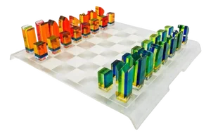 Colorful Lucite Chess Set by Charles Hollis Jones, Usa Circa 1960s