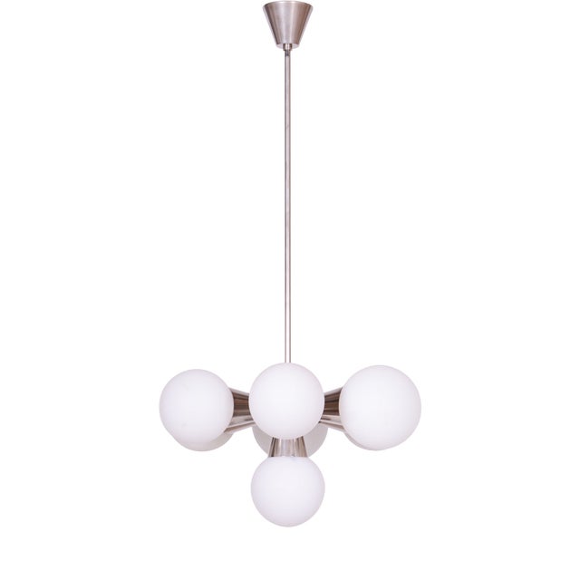 Mid-Century Czech Chandelier in Chrome and Glass attributed to Kamenický Šenov, 1970s For Sale