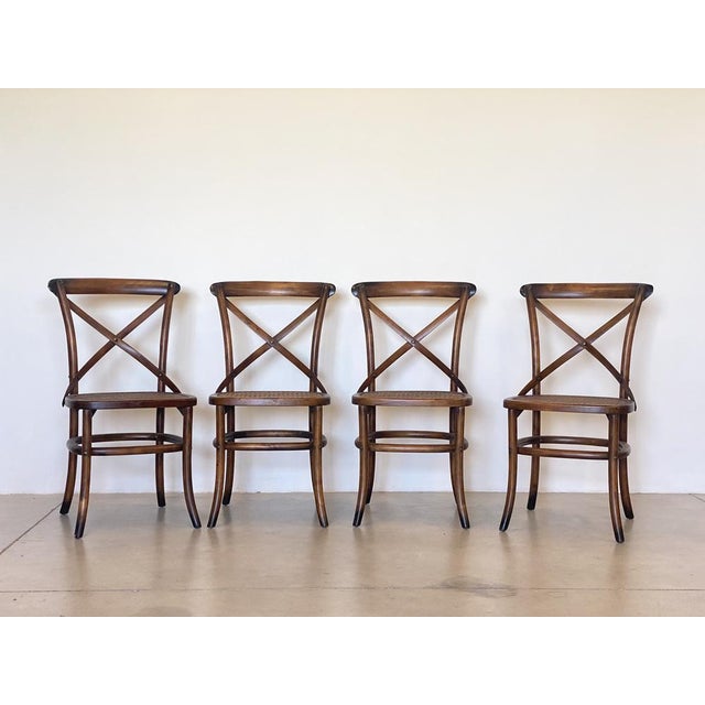 Set of 4 1960s chairs in beech wood and Vienna straw, restored