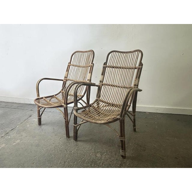 Mid-Century Rattan and Bamboo Lounge Armchairs, 1960s, Set of 2 For Sale - Image 3 of 8