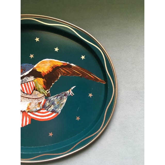 Vintage Teal & Gold Eagle Serving Tray For Sale - Image 4 of 7