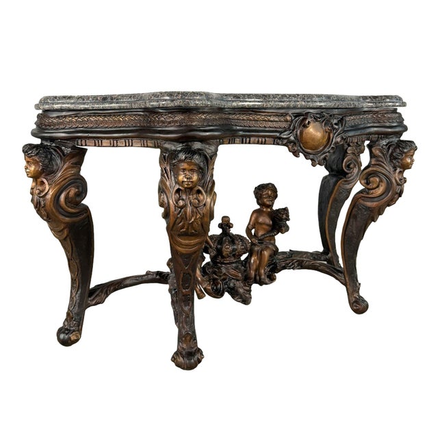 Ornate Bronze Cherub Console Table, Granite Top - For Sale In Dallas - Image 6 of 8