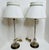 Antique pair of clear glass twisted stem table lamps woth beautiful silk clip on.shades. Height without shade 18.25” Shade...