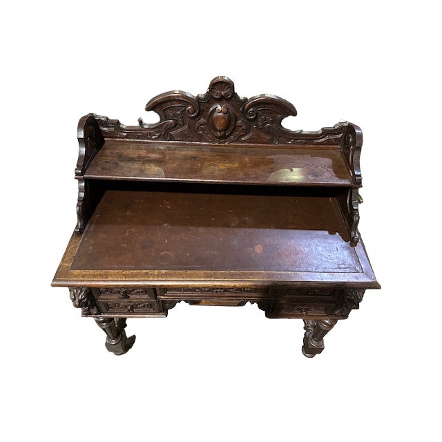Brown 19th Century French Carved Oak Desk For Sale - Image 8 of 12