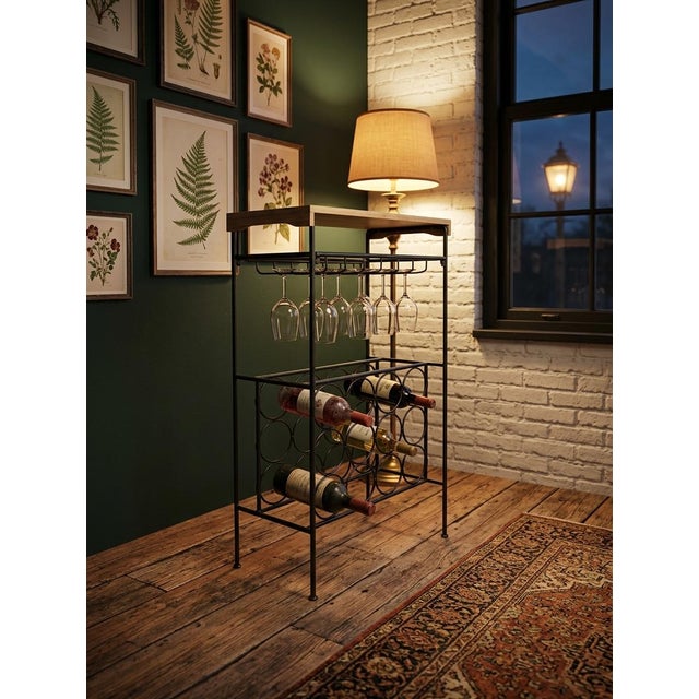 Vintage Mid-Century Modern Wrought Iron Wine Rack & Bar in the Style of Arthur Umanoff, With Detachable Bamboo Cheese Board For Sale In Los Angeles - Image 6 of 7