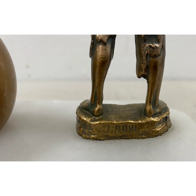 Metal Gilded Spelter Figurine of a Young Boy Pen Holder Desk Set C.1920 For Sale - Image 7 of 8