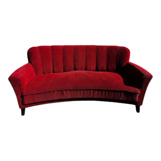 Vintage 1940's Swedish Curved Channel Back Sofa For Sale