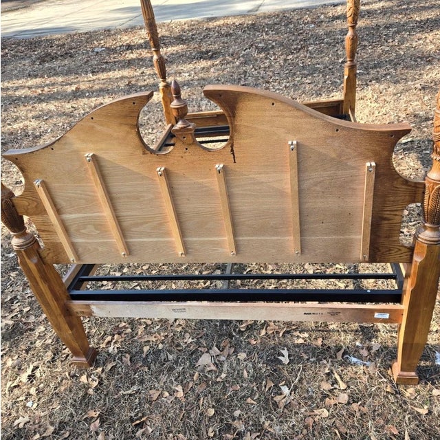 Late 20th Century Solid Wood Four Poster Full Size Bed With Carved Designs For Sale - Image 10 of 11