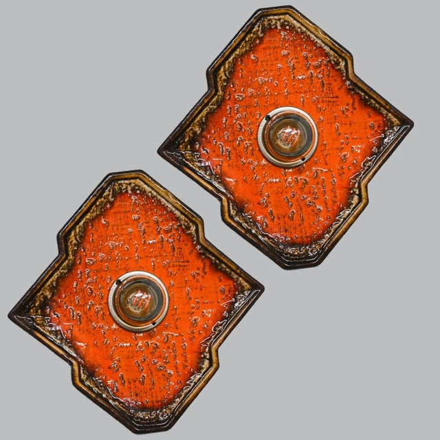 Diamond-Shaped Brown & Orange Ceramic Wall Light, Germany, 1970s For Sale - Image 11 of 12