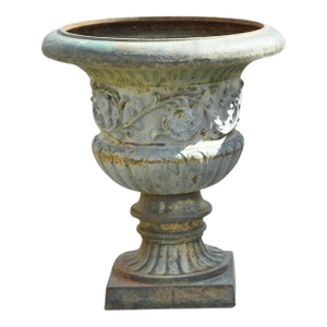 Late 20th Century French Classical Style Cast Iron 28" Garden Campana Urn Outdoor Planter Pot