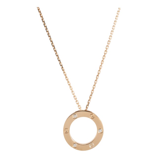 Cartier 18k Rose Gold Love Pendant 3 Diamonds Necklace For Sale