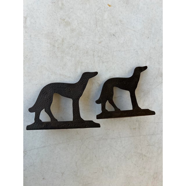 Early 20th Century Vintage 1929 Art Deco Cast Iron Bookends, Russian Wolfhound - Corp - a Pair For Sale - Image 5 of 11