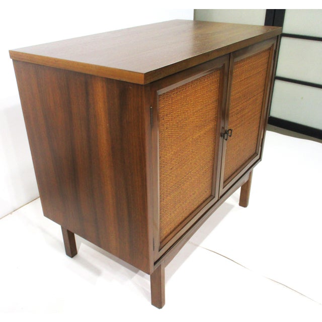 Widdicomb Walnut Caned Nightstand Chests in the Style of Widdicomb For Sale - Image 4 of 12