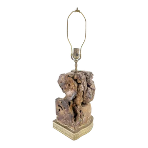 Mid-Century Modern Freeform Root Wood Burl Decorative Table Lamp