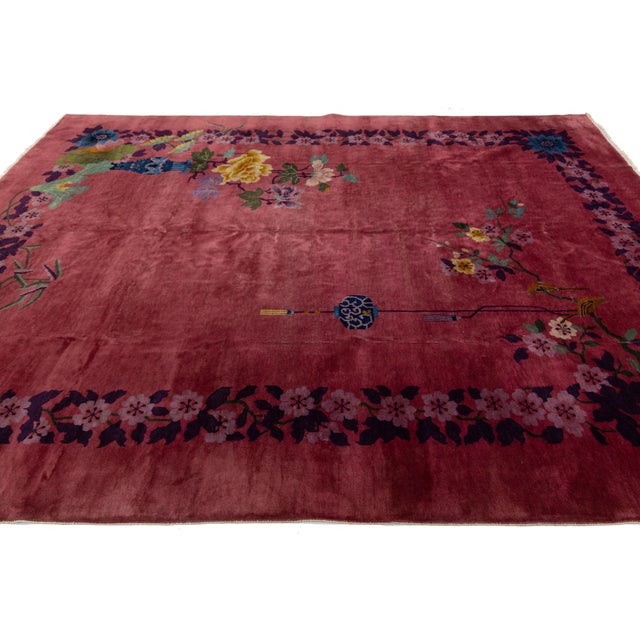 Room Size Red Art Deco Chinese Designed Wool Rug From the 1920s For Sale - Image 9 of 11