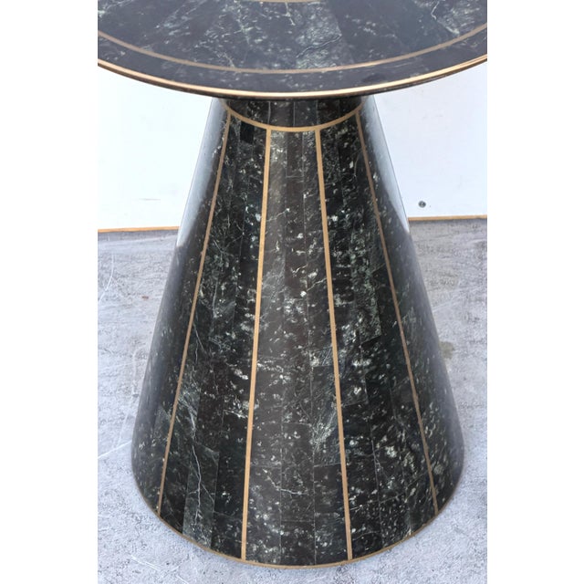 Metal Modern Brass-Inlaid Tessellated Marble Side Table, Attributed to Maitland Smith For Sale - Image 7 of 14