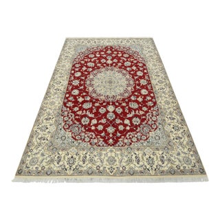 Fine Nain Rug 8′ X 11’3” Red Wool Traditional Hand-Knotted Oriental Carpet For Sale