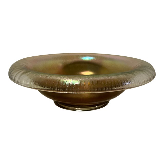 Vintage Gold Iridescent Art Glass Bowl For Sale